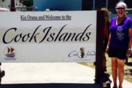 Jeanne At Cook Islands Welcome Sign